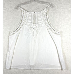 Maurice's Women's Plus Size 3X Gauze Swing Tank Top White Macrame Crochet Boho